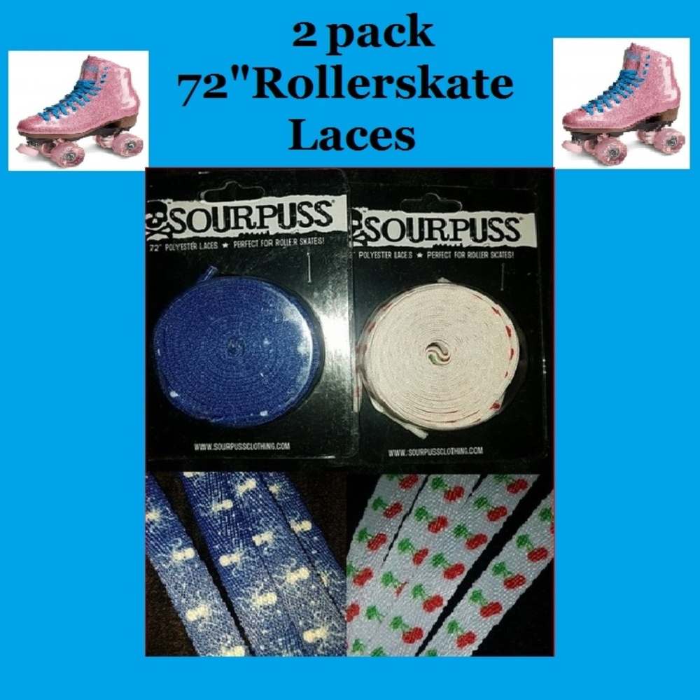 2pk Sourpuss 72" Shoe Boot Laces 1 Blue  Octopus & 1 Cherry
